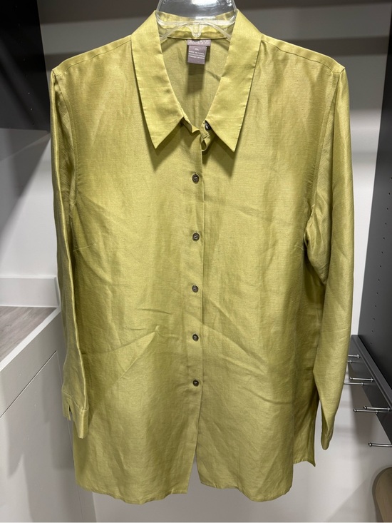 Sigrid Olsen Tops - Sigrid Olsen Olive Green Collared Button-Front Top